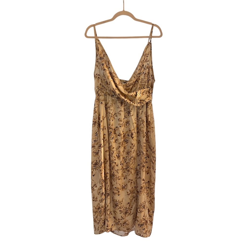 Silky Floral Print Tan Dress size XL